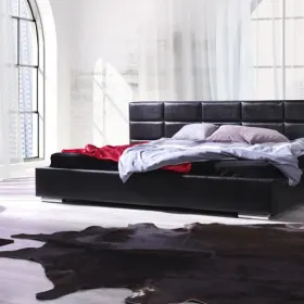 Tapicerowane łóżko BLACK 140x200 cm z dużym panelem + pufki